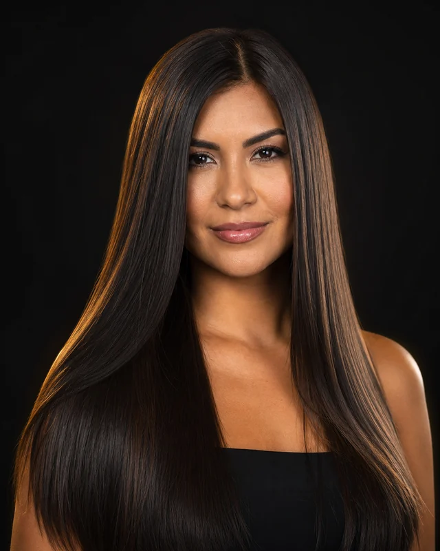 Resultado de keratina: cabello largo, liso, brillante y sin frizz